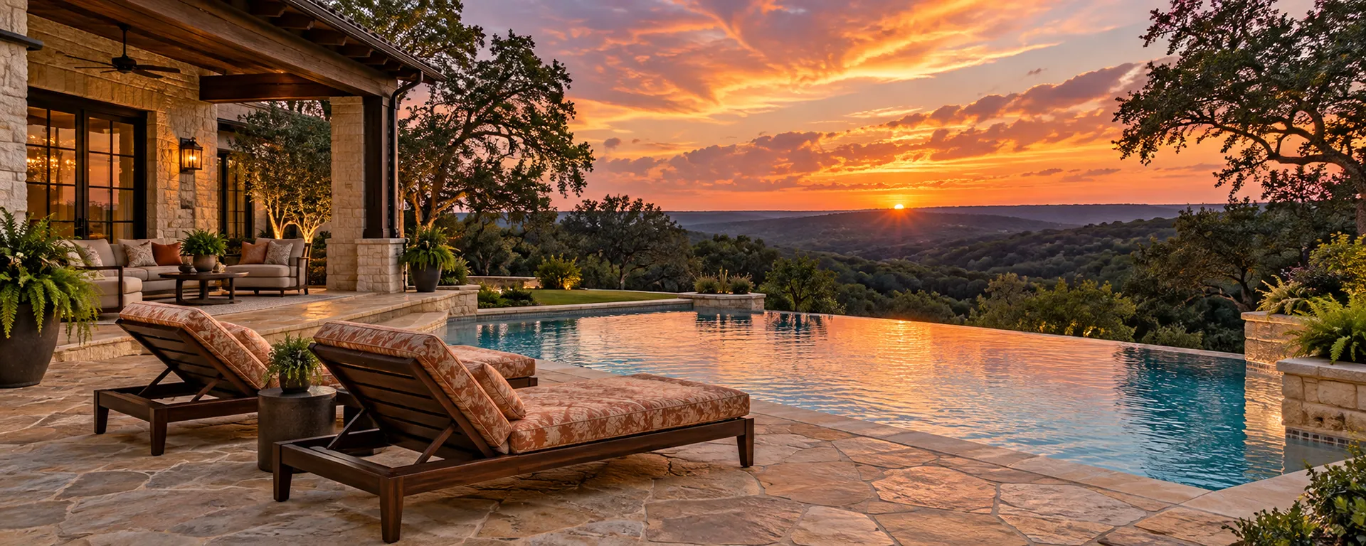 Texas Hill Country Sunset Pool Terrace